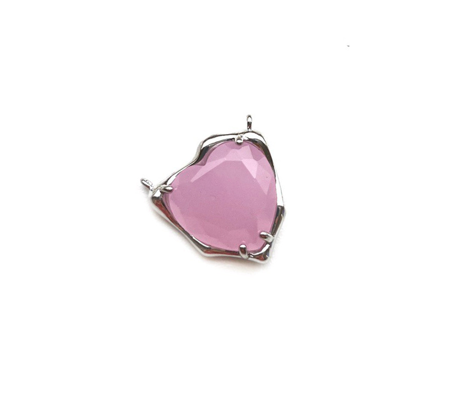 Коннектор с розовым ювелирным граненым стеклом цвет серебро размер 23мм