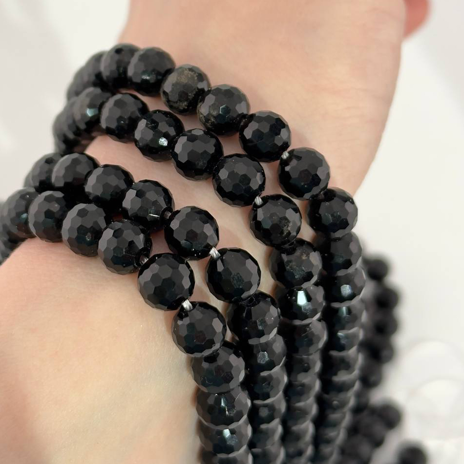Бусины стеклянные размер 8мм цвет черный